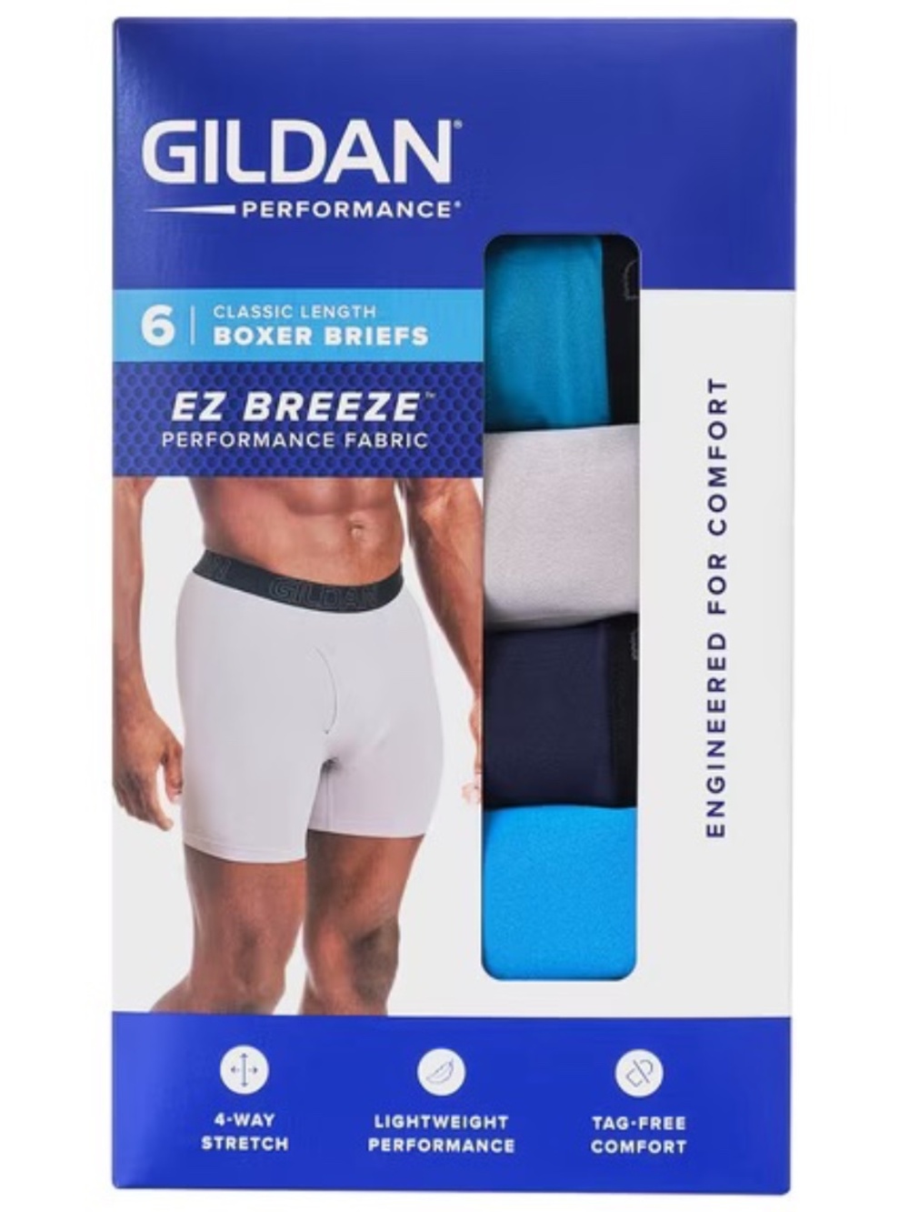 Gildan Performance Adult Men's EZ Breeze Boxer Briefs, 6-Pack, Sizes S-2XL, 6" I